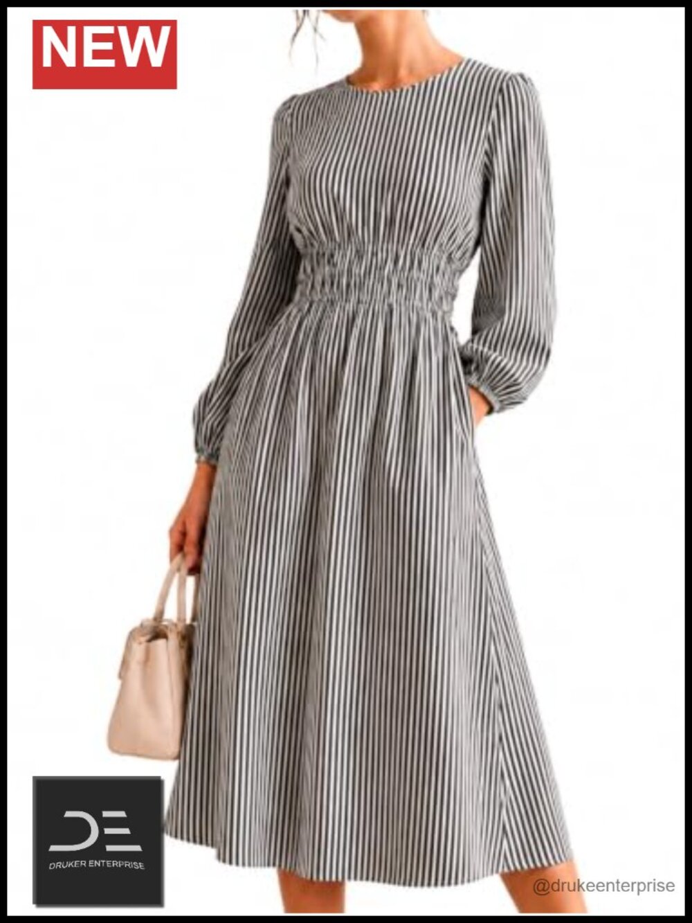 Striped Midi Dress Casual Summer Dress Flowy A-Line Vacation Dress